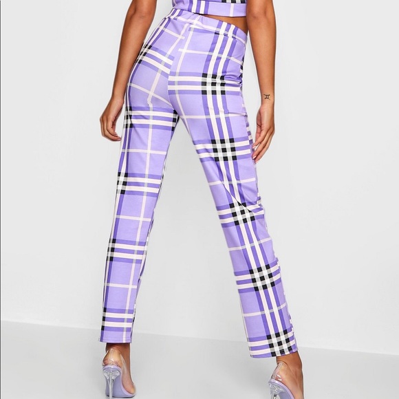 purple checkered pants